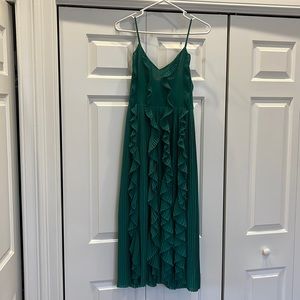 Turquoise Adjustable Straps Pleated Ruffle Dress